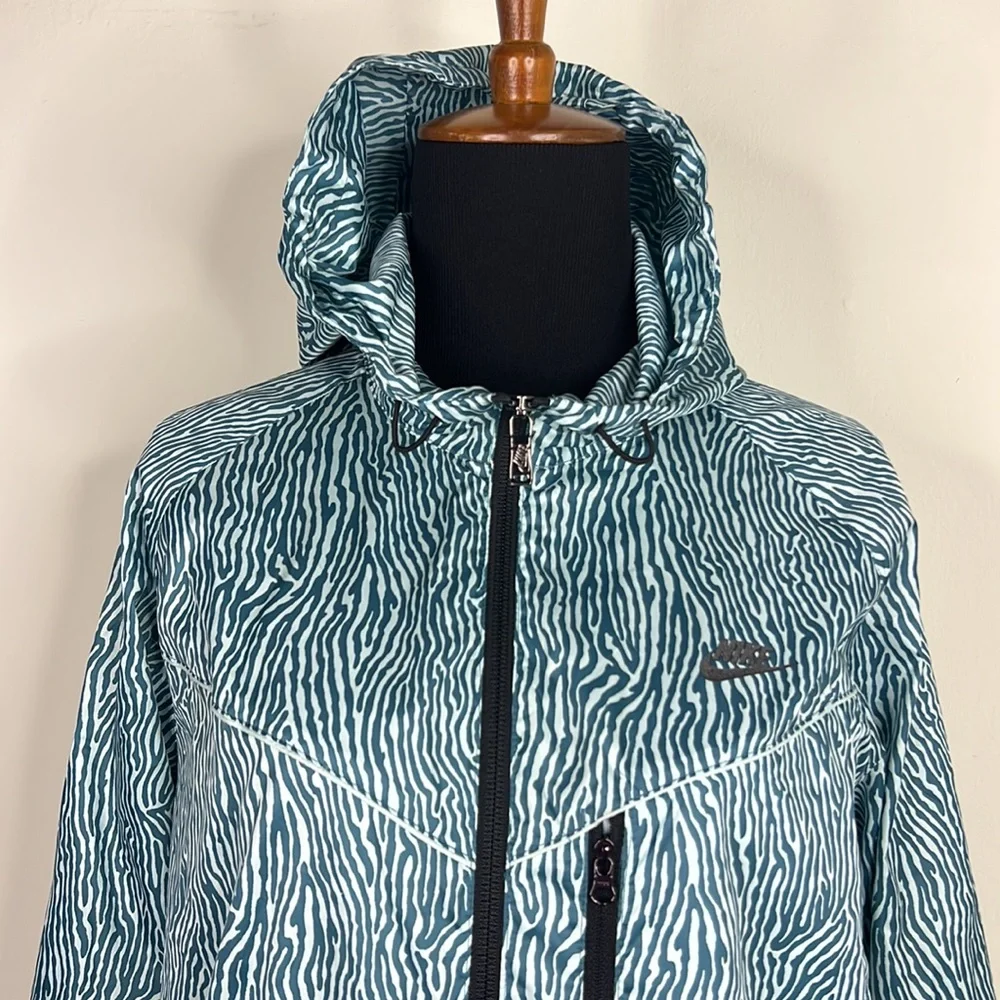 NIKE Blue Blacklight Flash Print Windrunner Windbreaker Hooded Jacket M